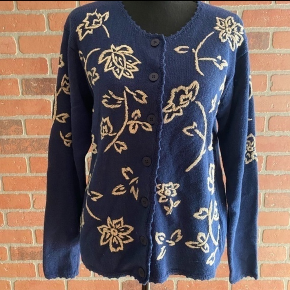 Pendleton‎ Women’s Embroidered Floral Blue Cardigan Sweater Size Small